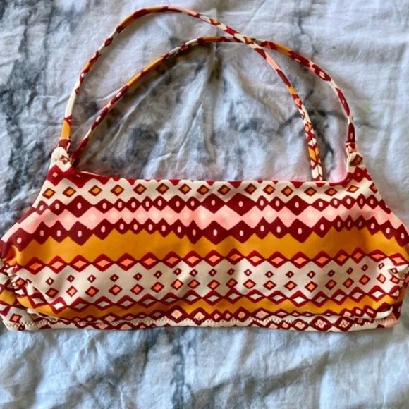 aerie Other - NWOT Aerie Orange Tan Tribal Print String Tie Padded Bandeau Bikini Top Size S